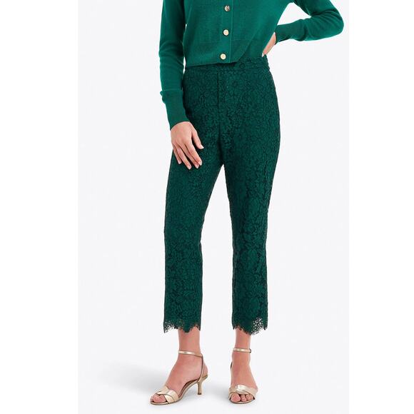 Draper James Lace Dressy Ankle Pants Green Elastic Waist Pockets Lined Large - Picture 1 of 7